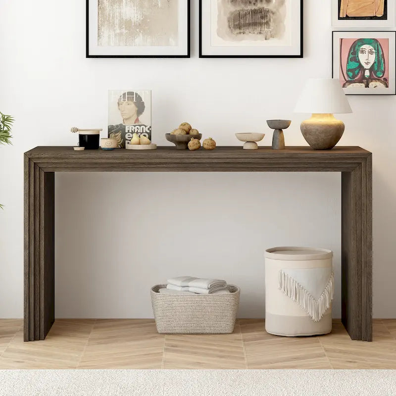 Console de style moderne en placage de bois massif de paulownia, convient pour le hall d'entrée, le salon ou l'entrée.