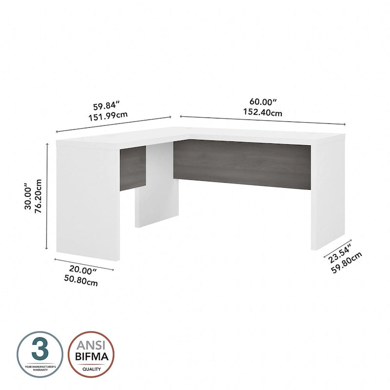Bureau d'angle – Crédence de 60 po de large avec retour de 36 po de large