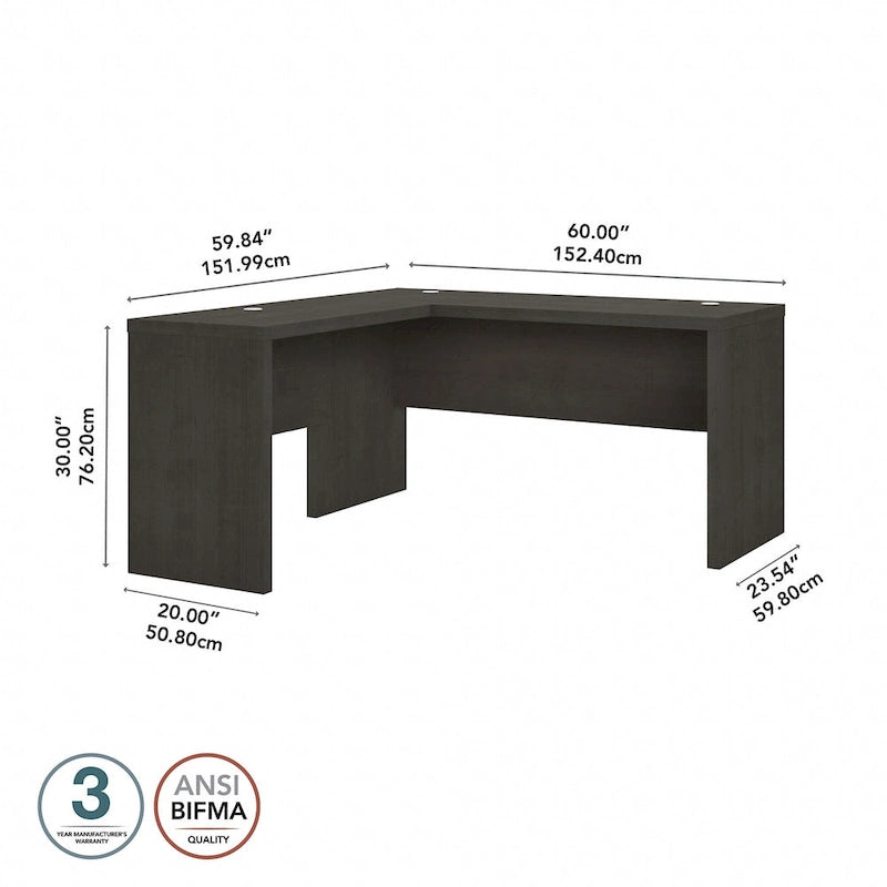 Bureau d'angle – Crédence de 60 po de large avec retour de 36 po de large