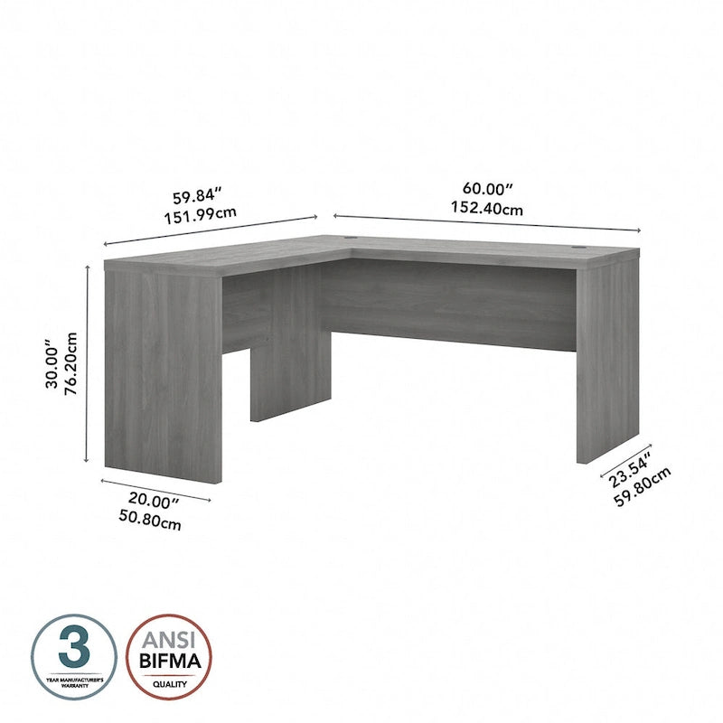 Bureau d'angle – Crédence de 60 po de large avec retour de 36 po de large
