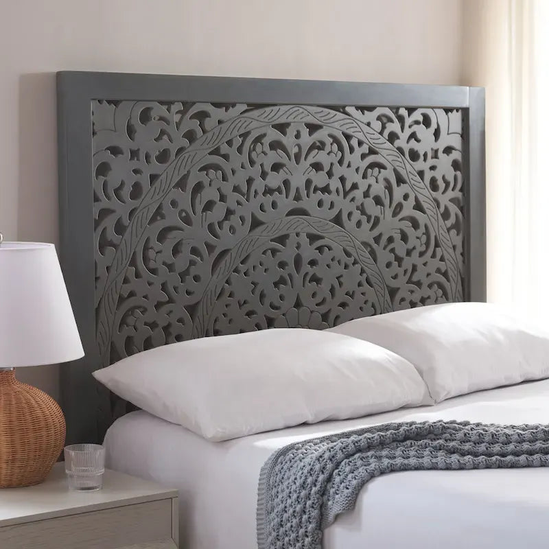 SAFAVIEH Home Remedy Grey Walnut Cut-Out Pattern Headboard