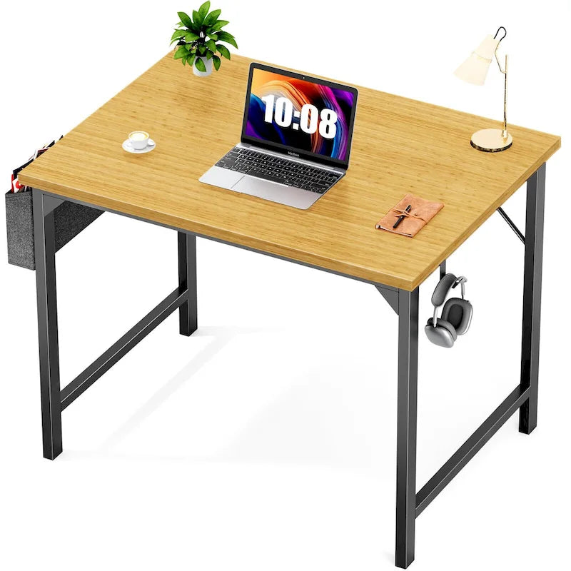 Bureau d'ordinateur moderne avec sac de rangement et support pour casque pour chambres à coucher et coins d'étude ou petits bureaux à domicile