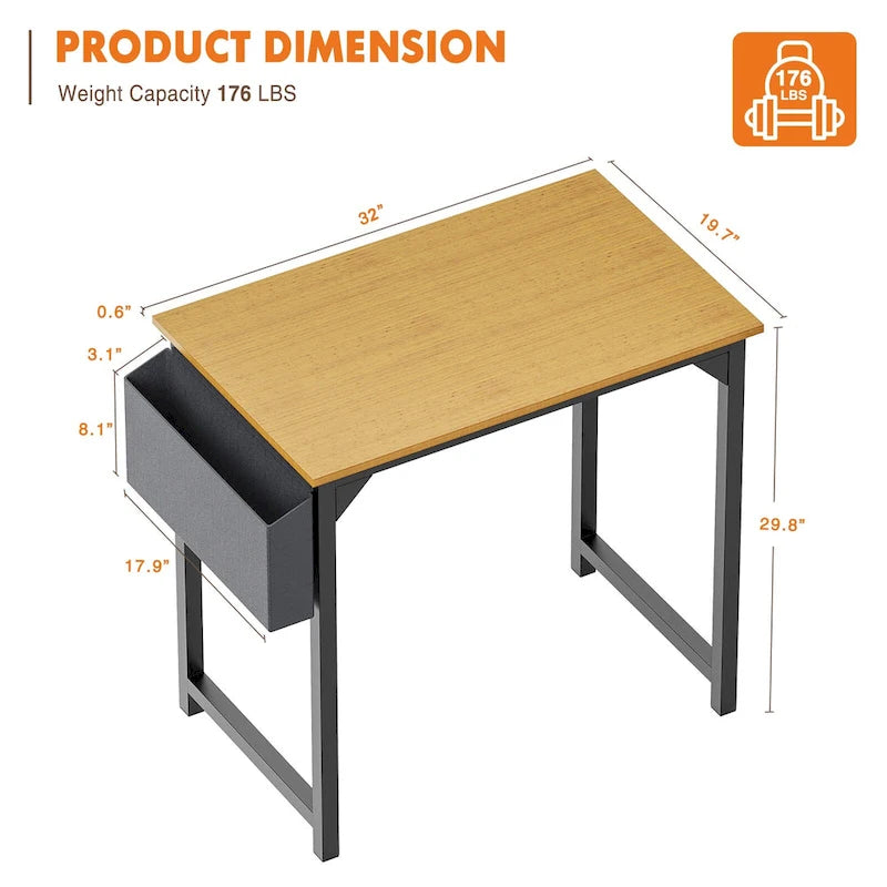 Bureau d'ordinateur moderne avec sac de rangement et support pour casque pour chambres à coucher et coins d'étude ou petits bureaux à domicile