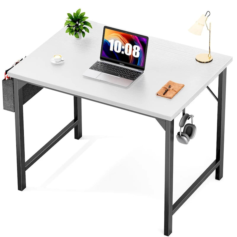 Bureau d'ordinateur moderne avec sac de rangement et support pour casque pour chambres à coucher et coins d'étude ou petits bureaux à domicile