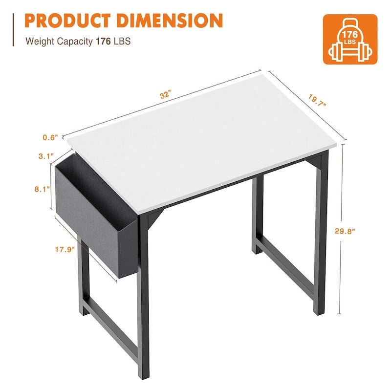 Bureau d'ordinateur moderne avec sac de rangement et support pour casque pour chambres à coucher et coins d'étude ou petits bureaux à domicile