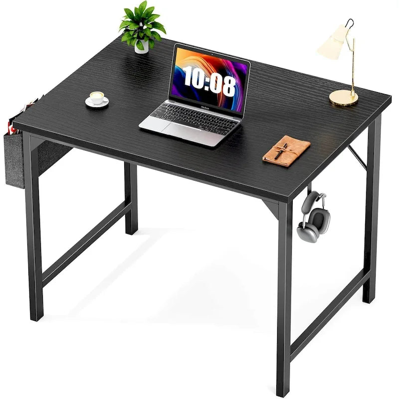 Bureau d'ordinateur moderne avec sac de rangement et support pour casque pour chambres à coucher et coins d'étude ou petits bureaux à domicile
