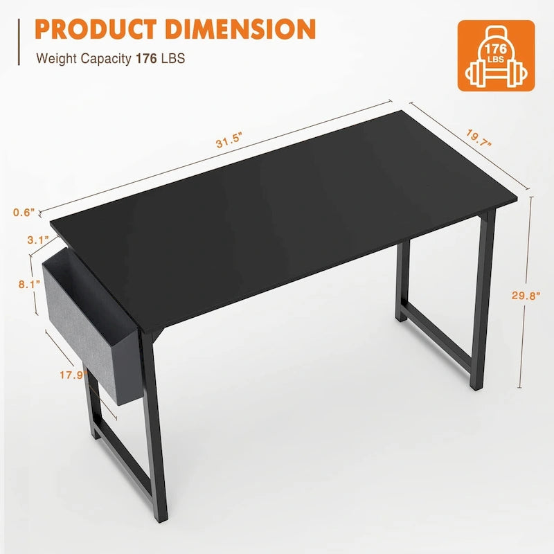 Bureau d'ordinateur moderne avec sac de rangement et support pour casque pour chambres à coucher et coins d'étude ou petits bureaux à domicile