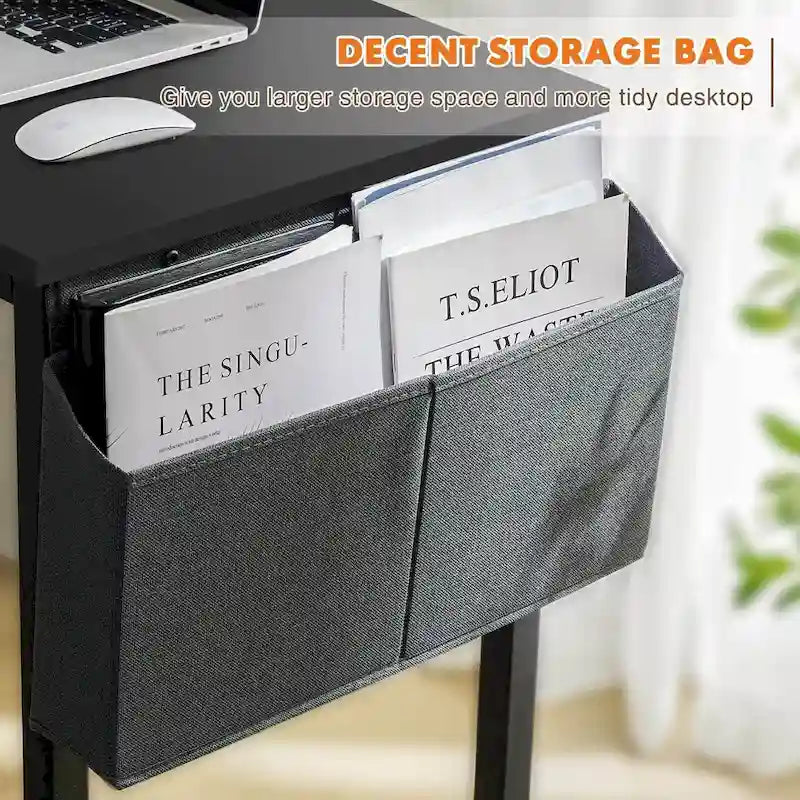 Bureau d'ordinateur moderne avec sac de rangement et support pour casque pour chambres à coucher et coins d'étude ou petits bureaux à domicile