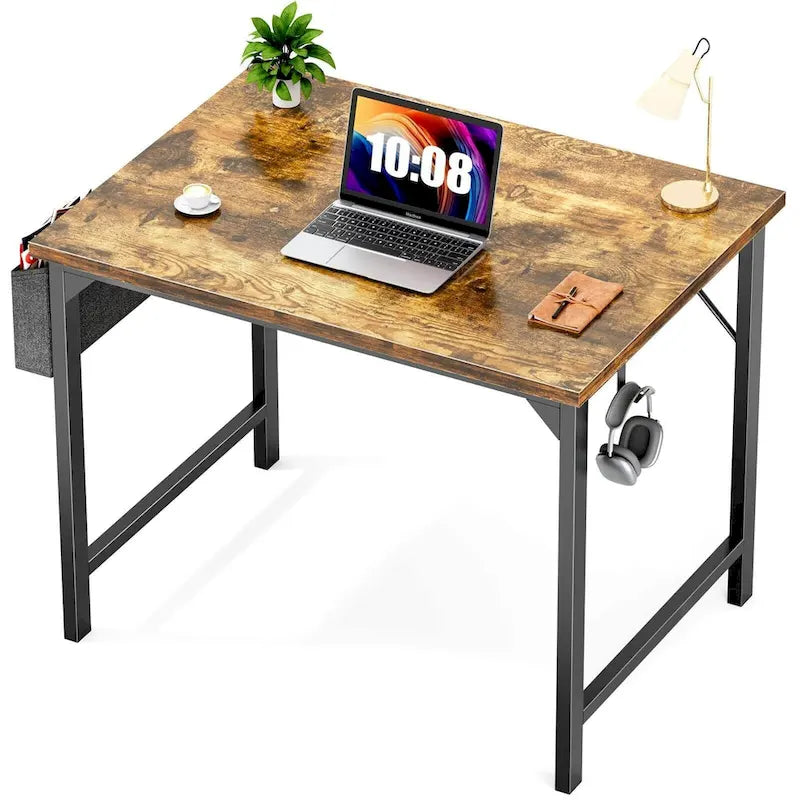 Bureau d'ordinateur moderne avec sac de rangement et support pour casque pour chambres à coucher et coins d'étude ou petits bureaux à domicile