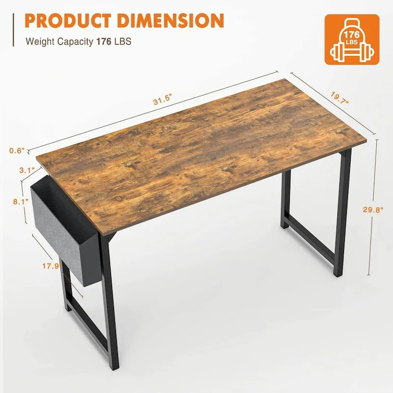 Bureau d'ordinateur moderne avec sac de rangement et support pour casque pour chambres à coucher et coins d'étude ou petits bureaux à domicile
