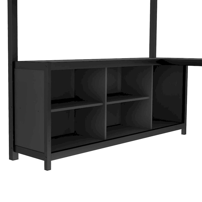 Lit mezzanine en métal avec armoire et bureau en L – Lit gain de place Queen/Full avec cubes de rangement et étagères pour adolescents/adultes