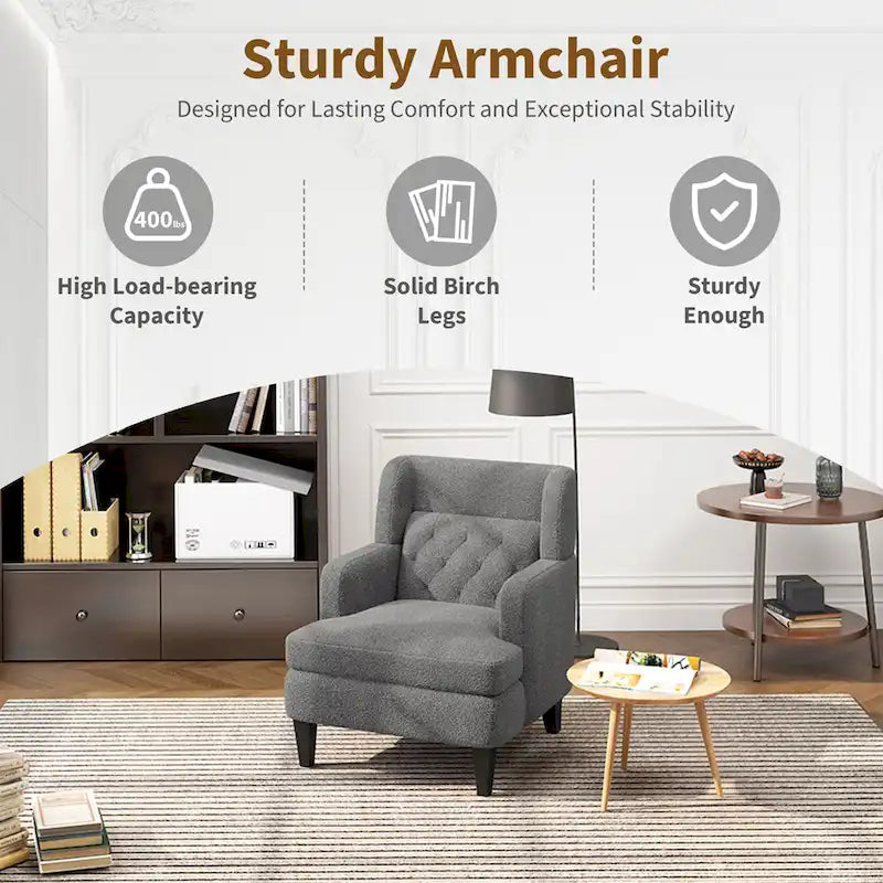 Fauteuil d'appoint capitonné pour salon et chambre à coucher