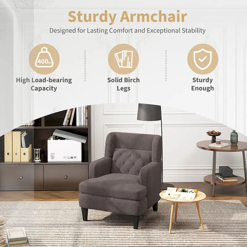 Fauteuil d'appoint capitonné pour salon et chambre à coucher