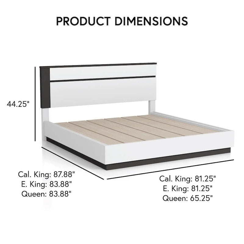 Ensemble de chambre à coucher moderne 4 pièces en bois blanc avec plateforme