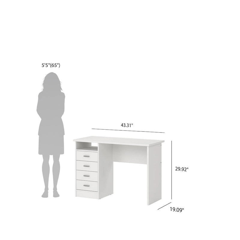 Bureau 4 tiroirs avec étagère fixe et panneau de modestie