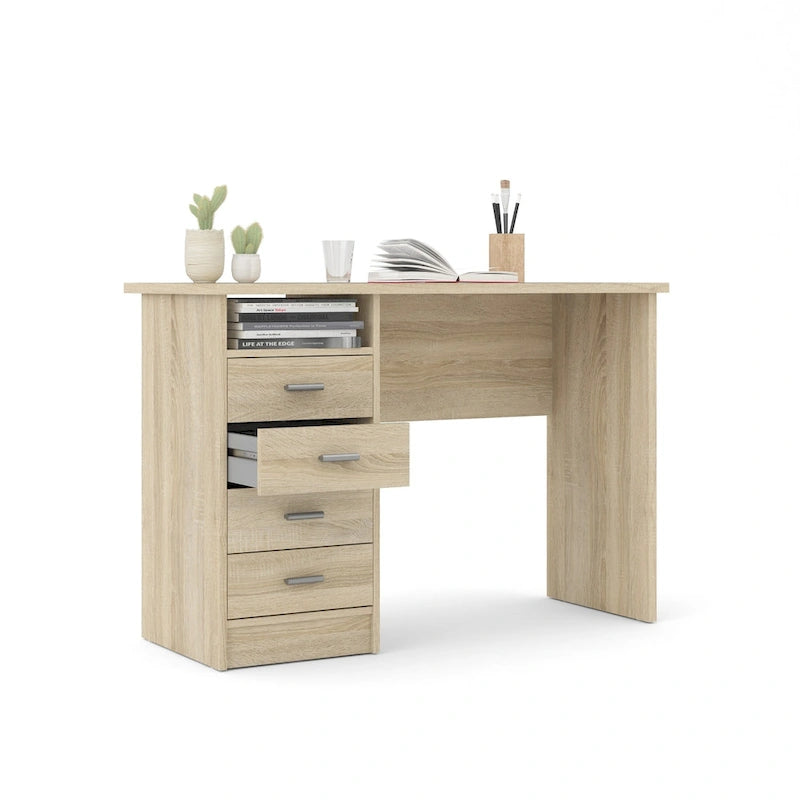 Bureau 4 tiroirs avec étagère fixe et panneau de modestie