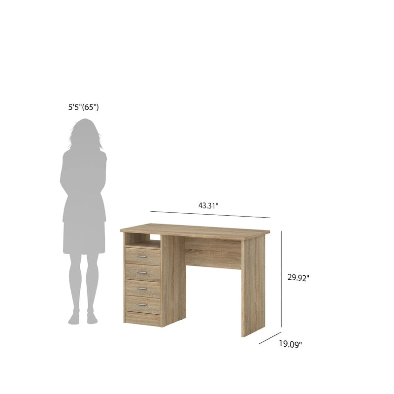 Bureau 4 tiroirs avec étagère fixe et panneau de modestie