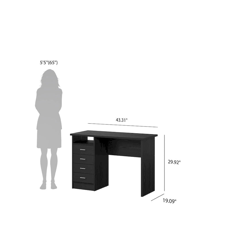 Bureau 4 tiroirs avec étagère fixe et panneau de modestie