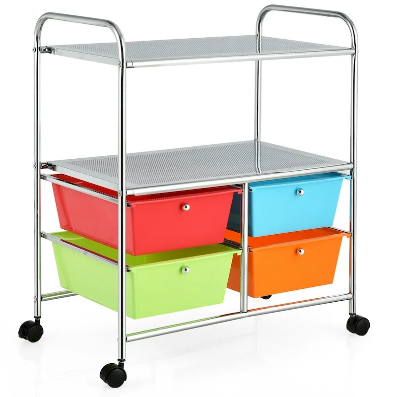 Chariot de rangement roulant à 4 tiroirs avec étagère métallique pour la maison et le bureau