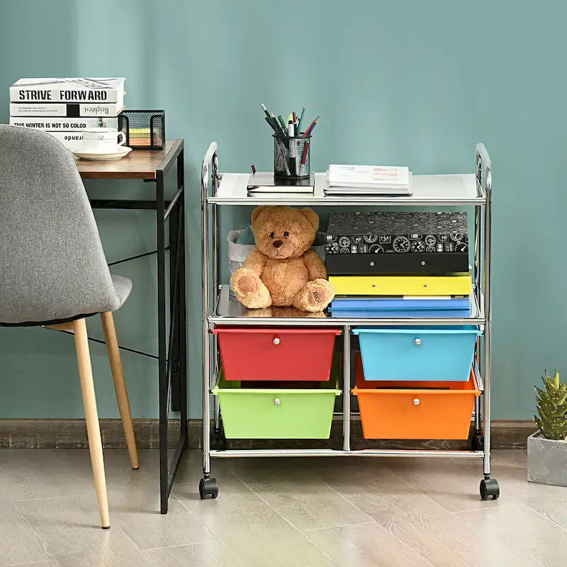 Chariot de rangement roulant à 4 tiroirs avec étagère métallique pour la maison et le bureau