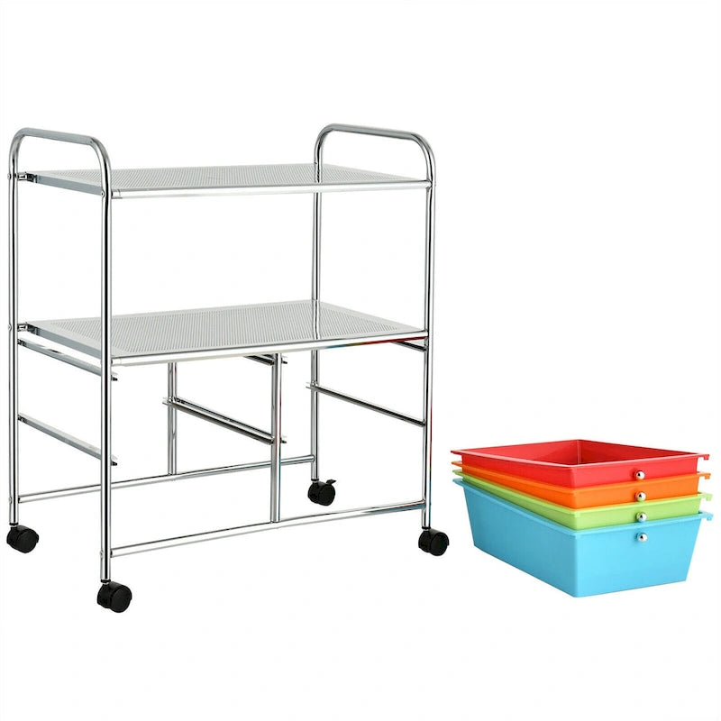 Chariot de rangement roulant à 4 tiroirs avec étagère métallique pour la maison et le bureau