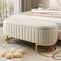 Banc de rangement élégant en velours capitonné, banquette rembourrée avec pieds en métal pour chambre à coucher
