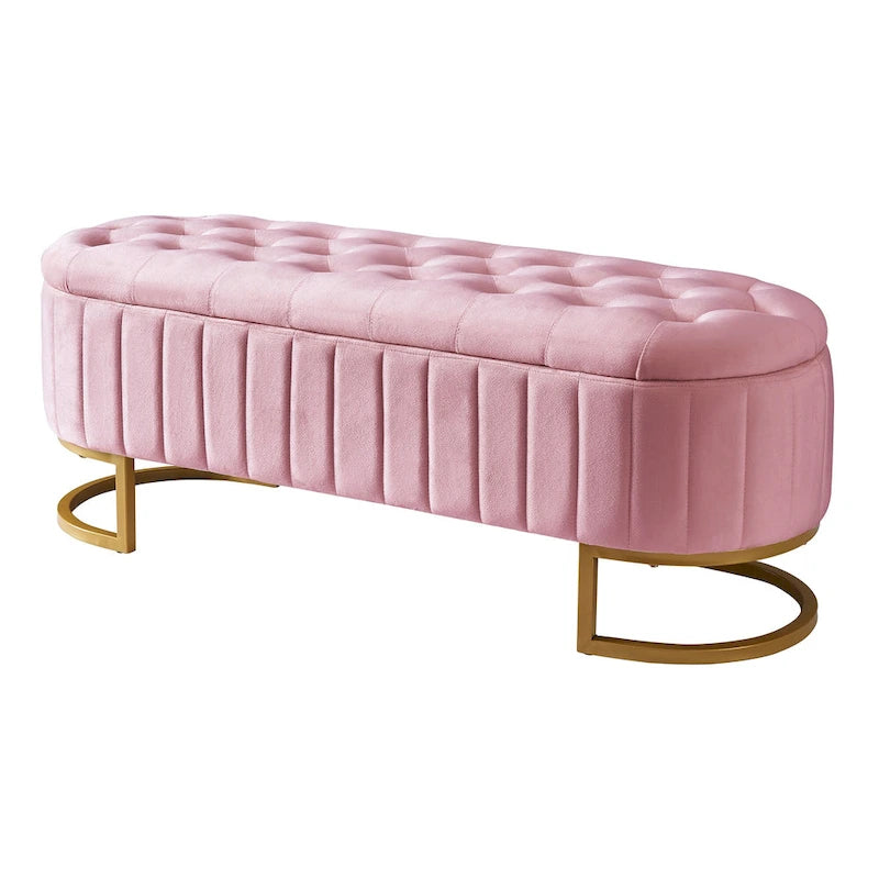 Banc de rangement élégant en velours capitonné, banquette rembourrée avec pieds en métal pour chambre à coucher