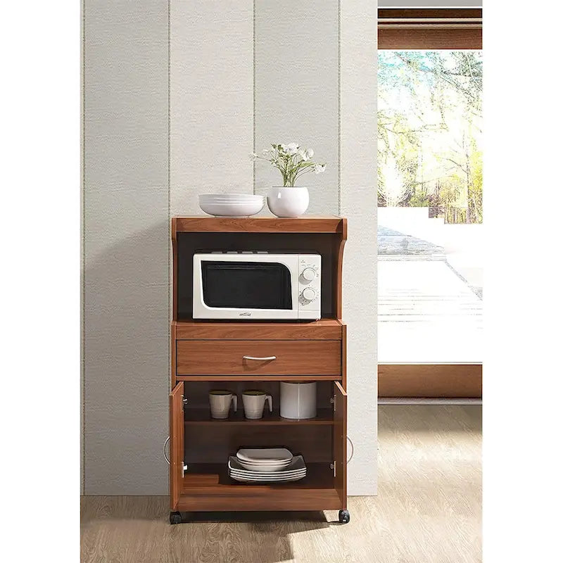 Dessert de cuisine à roulettes avec étagère et rangement pour micro-ondes - Cerisier