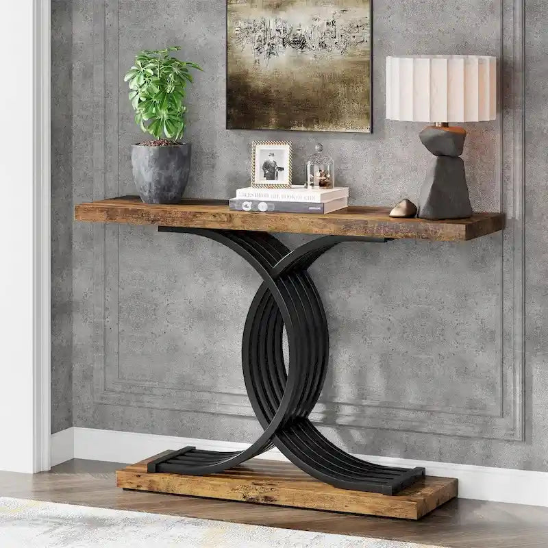 Console d'entrée moderne, Table d'appoint de 99 cm, Console étroite en bois pour canapé/hall d'entrée