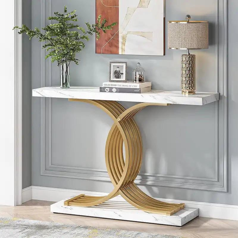 Console d'entrée moderne, Table d'appoint de 99 cm, Console étroite en bois pour canapé/hall d'entrée