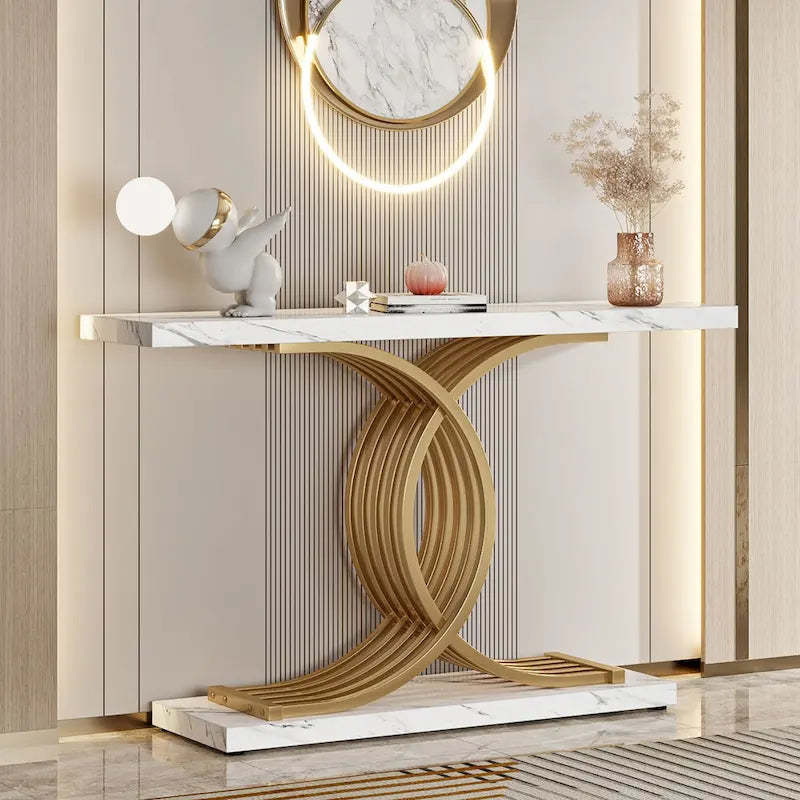 Console d'entrée moderne, Table d'appoint de 99 cm, Console étroite en bois pour canapé/hall d'entrée