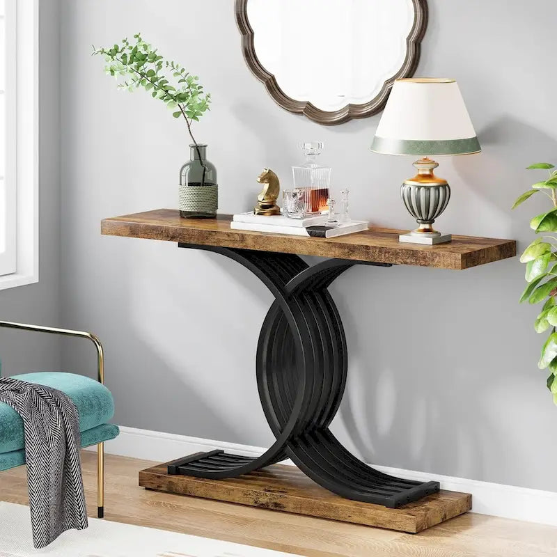 Console d'entrée moderne, Table d'appoint de 99 cm, Console étroite en bois pour canapé/hall d'entrée