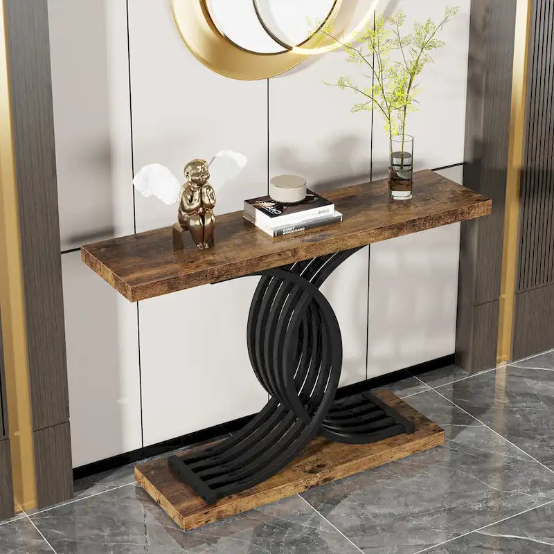 Console d'entrée moderne, Table d'appoint de 99 cm, Console étroite en bois pour canapé/hall d'entrée