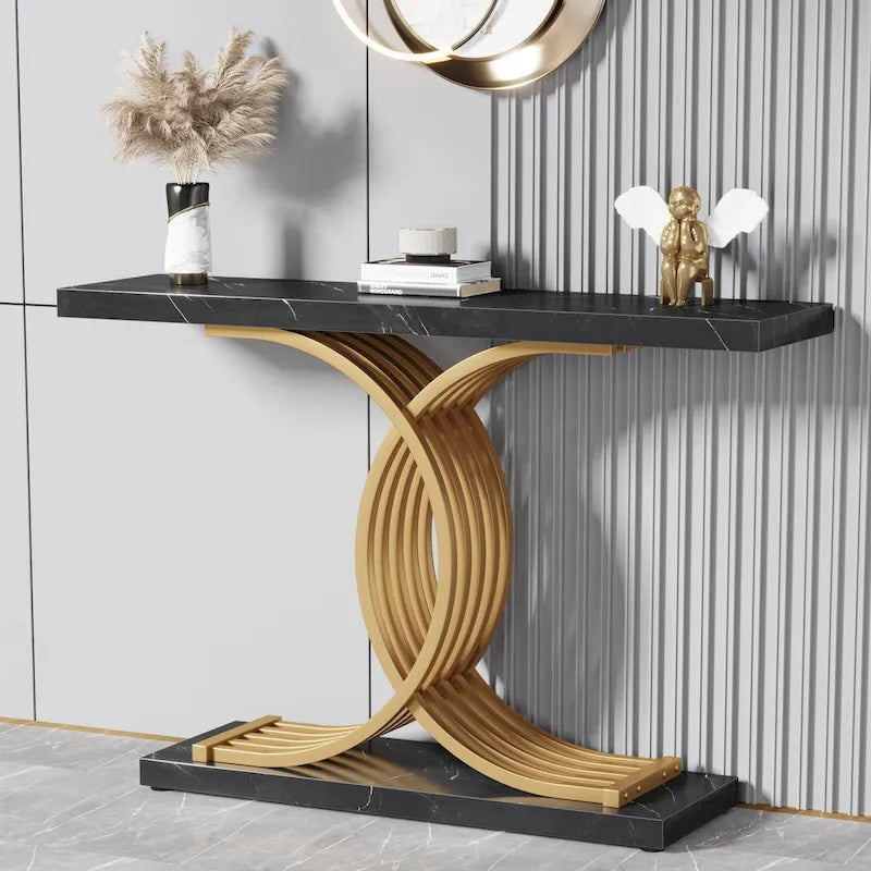 Console d'entrée moderne, Table d'appoint de 99 cm, Console étroite en bois pour canapé/hall d'entrée