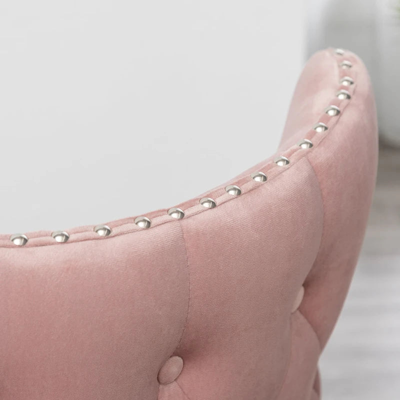 Fauteuil d'appoint rose moderne 23 en polyester, avec pieds en bois d'hévéa massif et clous décoratifs