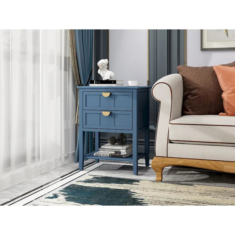 Commode de célibataire à 2 tiroirs de style américain avec poignée dorée, table d'appoint, bout de canapé, convient pour chambre à coucher, salon