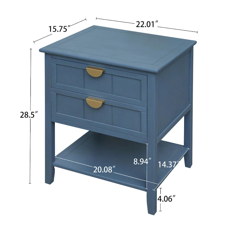Commode de célibataire à 2 tiroirs de style américain avec poignée dorée, table d'appoint, bout de canapé, convient pour chambre à coucher, salon