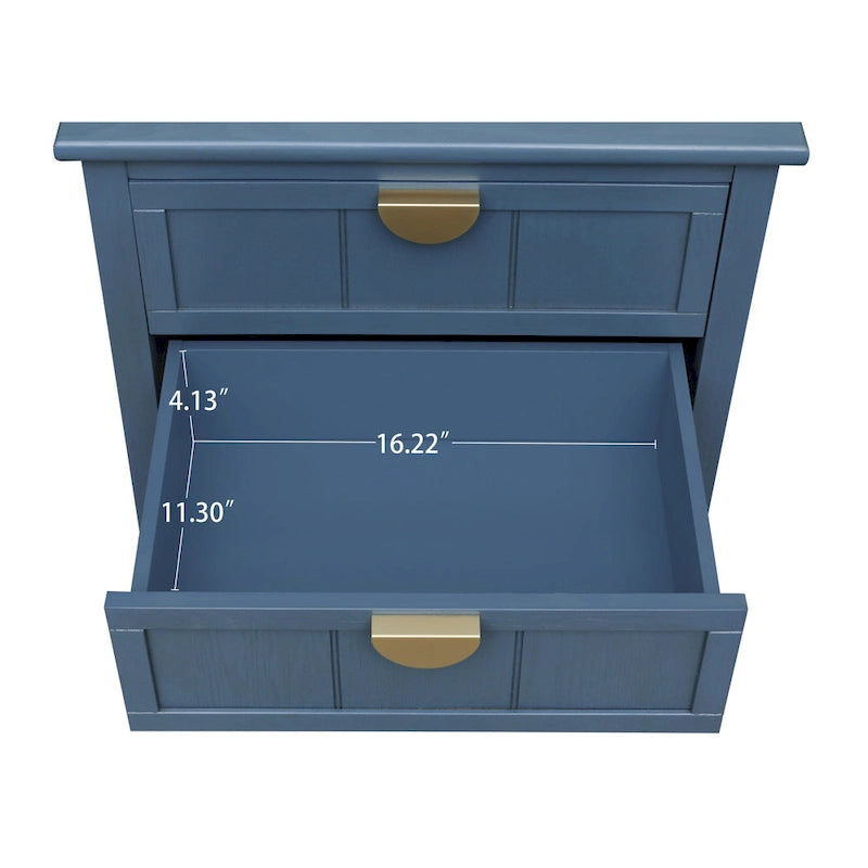 Commode de célibataire à 2 tiroirs de style américain avec poignée dorée, table d'appoint, bout de canapé, convient pour chambre à coucher, salon