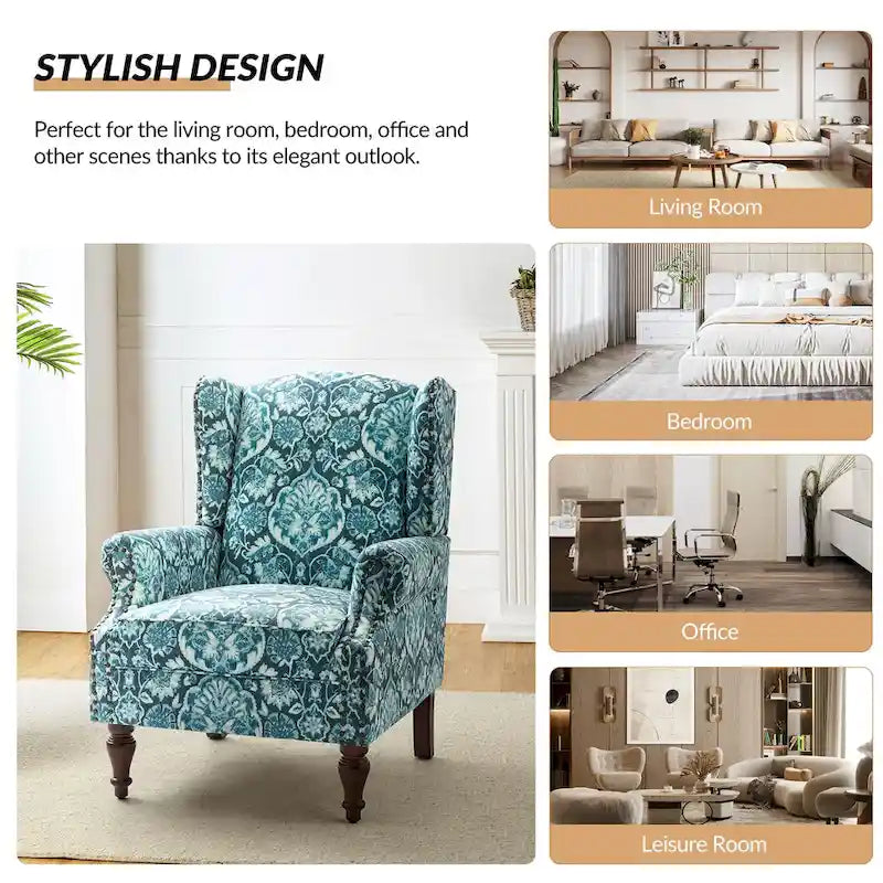 Fauteuil à oreilles traditionnel avec pieds en bois massif, lot de 2