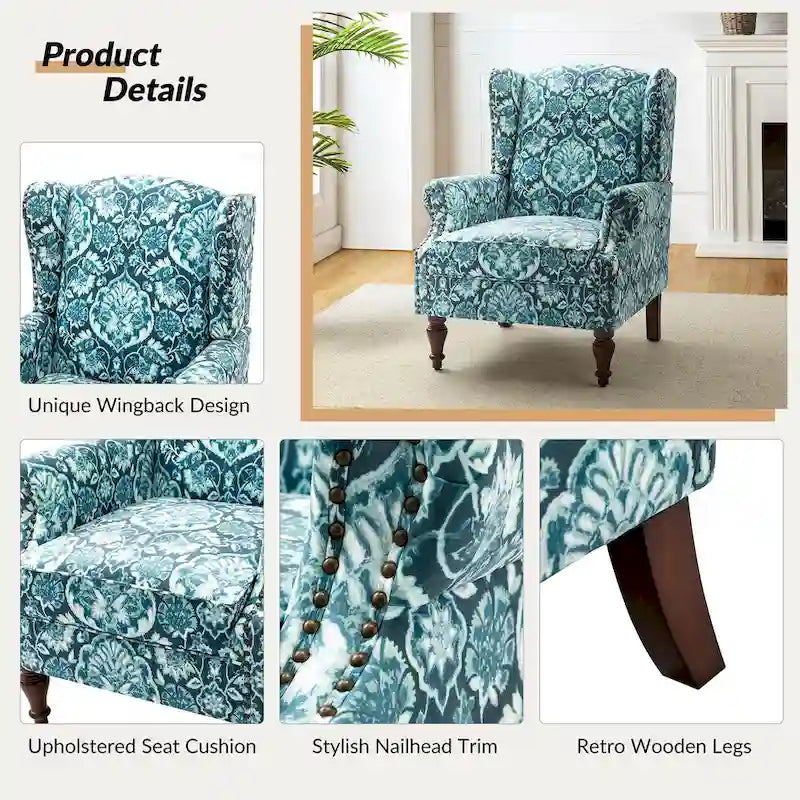 Fauteuil à oreilles traditionnel avec pieds en bois massif, lot de 2