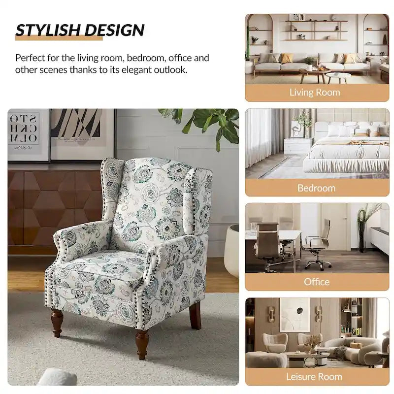 Fauteuil à oreilles traditionnel avec pieds en bois massif, lot de 2