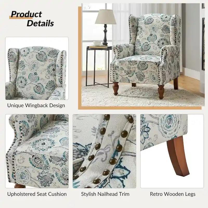 Fauteuil à oreilles traditionnel avec pieds en bois massif, lot de 2