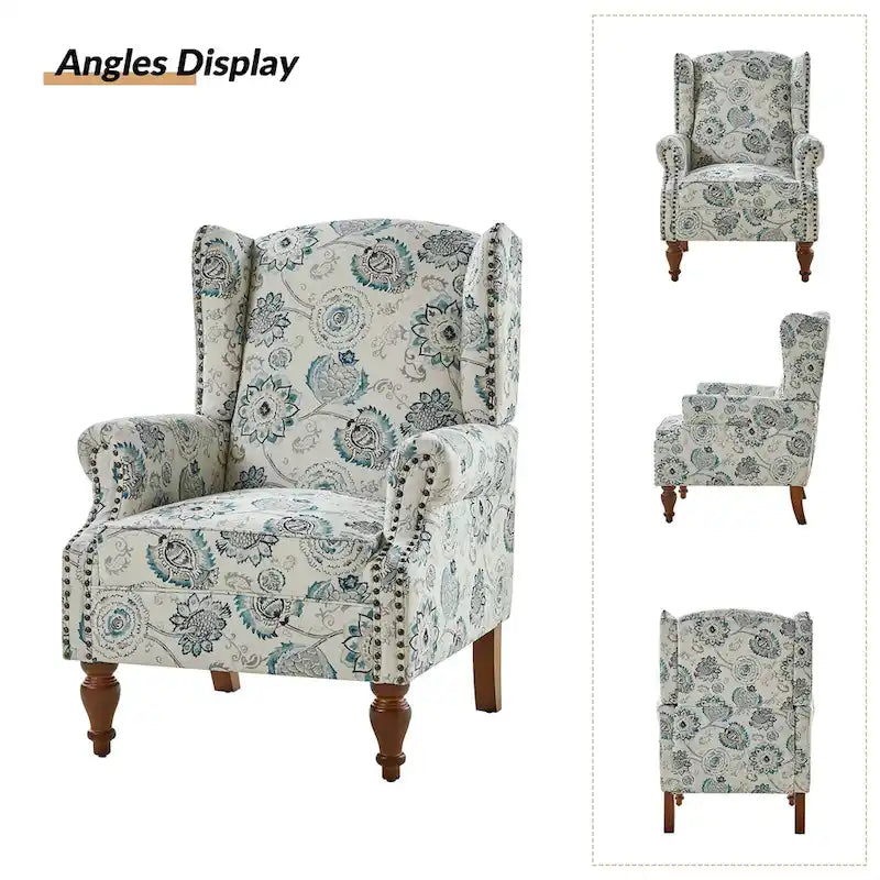 Fauteuil à oreilles traditionnel avec pieds en bois massif, lot de 2