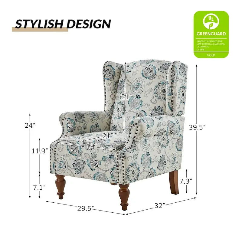 Fauteuil à oreilles traditionnel avec pieds en bois massif, lot de 2