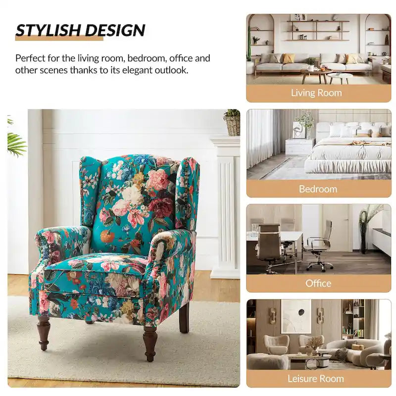 Fauteuil à oreilles traditionnel avec pieds en bois massif, lot de 2