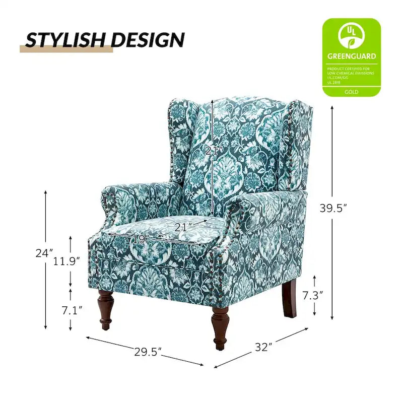 Fauteuil à oreilles traditionnel avec pieds en bois massif, lot de 2