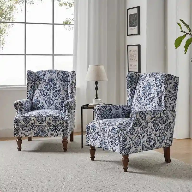 Fauteuil à oreilles traditionnel avec pieds en bois massif, lot de 2