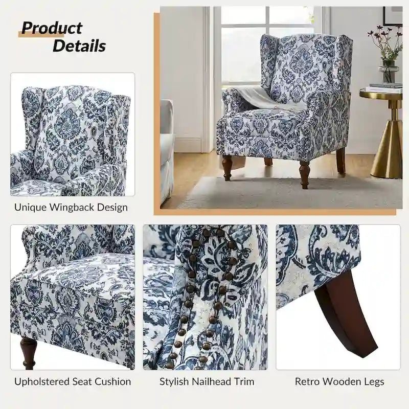 Fauteuil à oreilles traditionnel avec pieds en bois massif, lot de 2