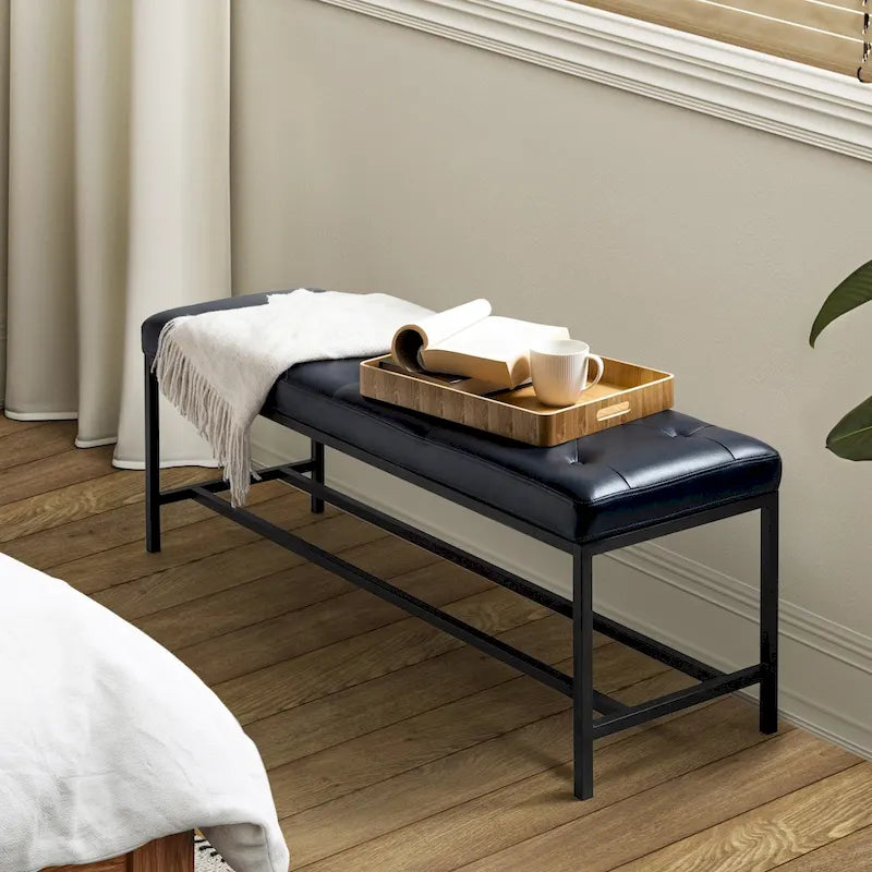 Banc contemporain rembourré de 50 pouces avec pieds en métal