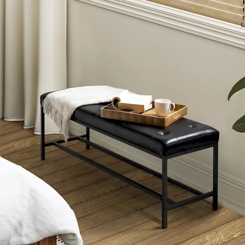 Banc contemporain rembourré de 50 pouces avec pieds en métal